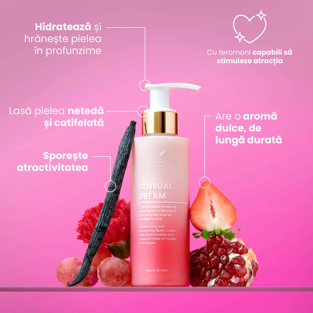 Sensual Dream – Cremă de corp hidratantă și nutritivă cu feromoni și note senzuale de Vanilie și Strugure | Eco Bio Boutique